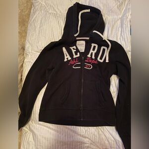 Aeropostale Navy Hoodie with White and Pink Accents